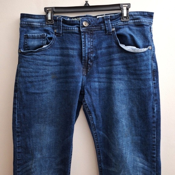 TK Axel Slim Boot Cut Jeans Mens Dark Blue Wash Tag 36x32 Measured 36 X 30 - Picture 3 of 8